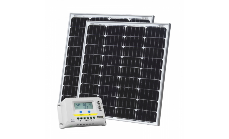 photonic universe 160w (80w + 80w) 12v solar charging kit with 20a solar controller and 2 x 5m cables