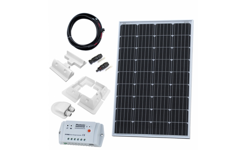 photonic universe 120w 12v solar charging kit with 10a solar controller, mounting brackets and cables