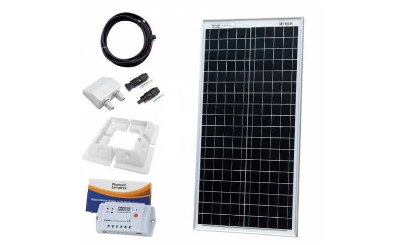 photonic universe 40w 12v solar charging kit with 10a solar controller and 5m cable with mc4 connectors, mounting brackets and cables
