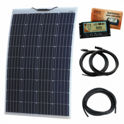 photonic universe 120w 12v reinforced  semi-flexible dual battery solar charging kit