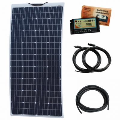 photonic universe 160w 12v reinforced semi-flexible dual battery solar charging kit