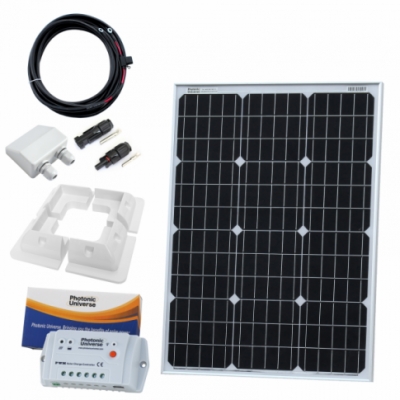 photonic universe 60w 12v solar charging kit with 10a solar controller, mounting brackets and cables