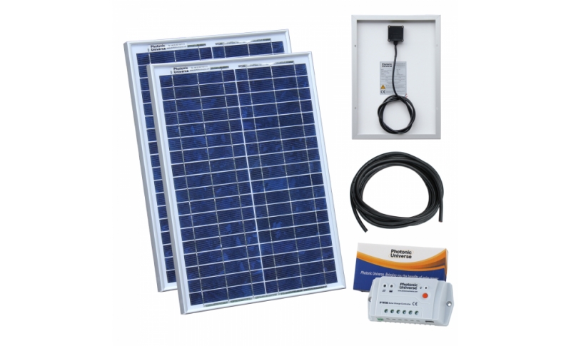 photonic universe 40w (20w + 20w) 12v solar charging kit with 10a solar controller and 5m cable with mc4 connectors