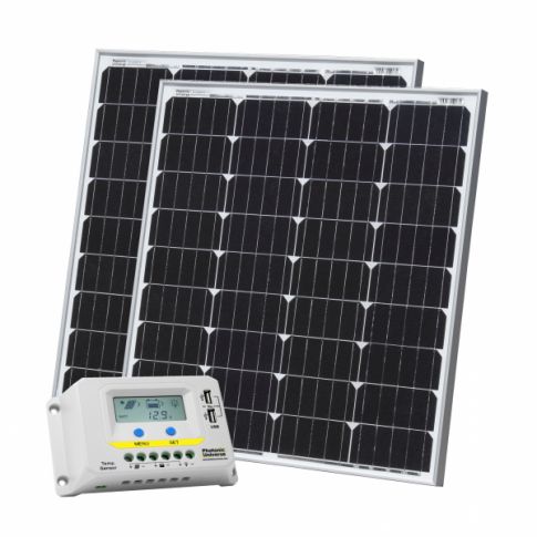 Photonic Universe 160W (80W + 80W) 12V Solar Charging Kit with 20A Solar Controller  with LCD Displayand 2 x 5M Cables