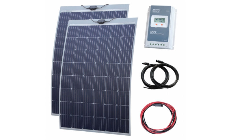 photonic universe 480w (2 x 240w) semi-flexible solar charging kit with austrian textured fibreglass solar panel 