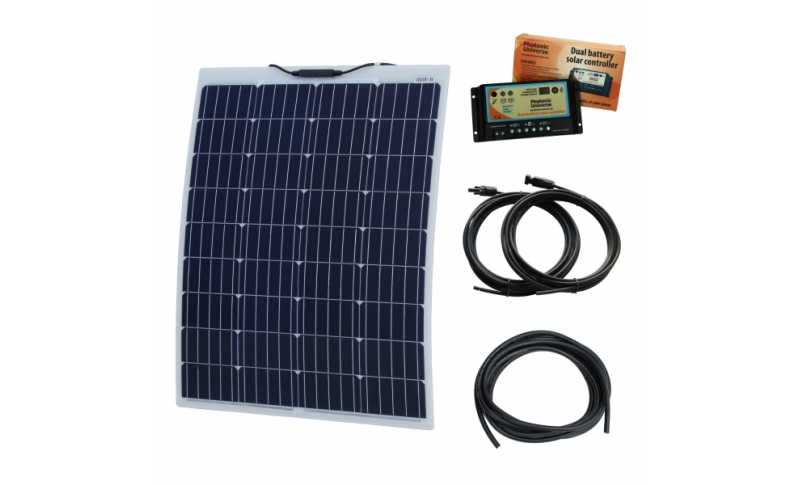 photonic universe 100w 12v reinforced semi-flexible dual battery solar charging kit