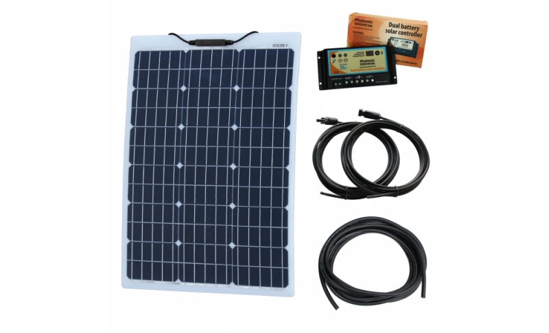 photonic universe 60w 12v reinforced semi-flexible dual battery solar charging kit