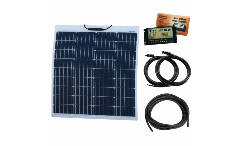 photonic universe 80w 12v reinforced semi-flexible dual battery solar charging kit