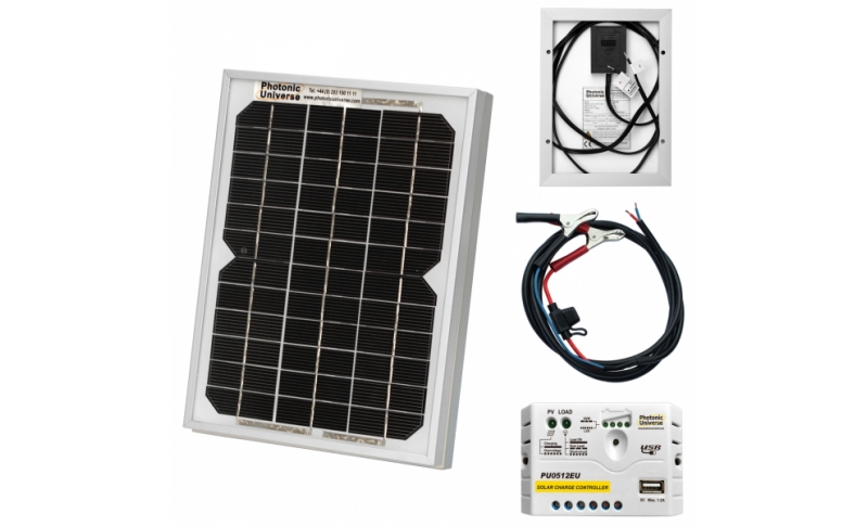 photonic universe 5w 12v solar trickle charging kit with 5a solar controller and battery cable with crocodile clips
