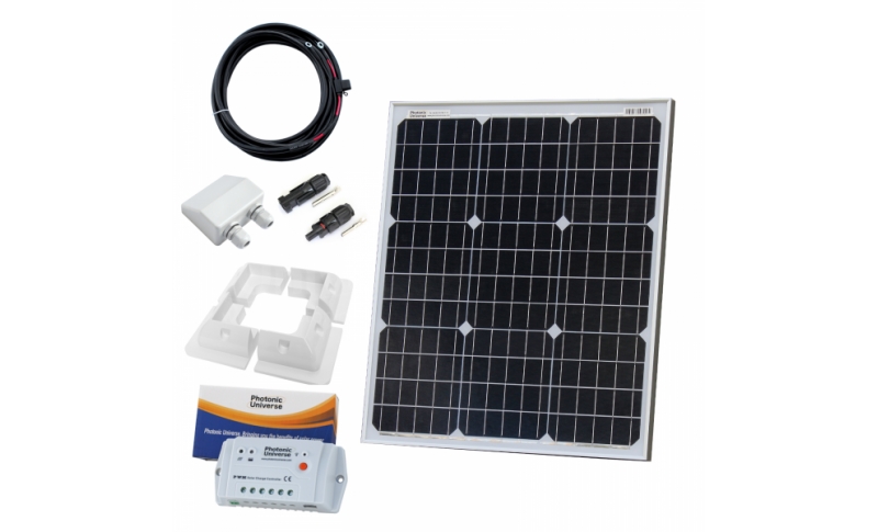 photonic universe 50w 12v solar charging kit with 10a solar controller, mounting brackets and cables