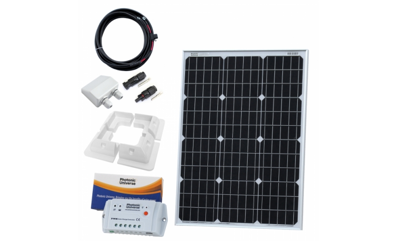 photonic universe 60w 12v solar charging kit with 10a solar controller, mounting brackets and cables