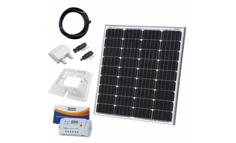 photonic universe 80w 12v solar charging kit with 10a solar controller, mounting brackets and cables