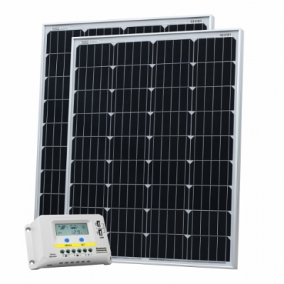 photonic universe 200w (100w + 100w) 12v solar charging kit with 20a solar controller with lcd displayand 2 x 5m cables