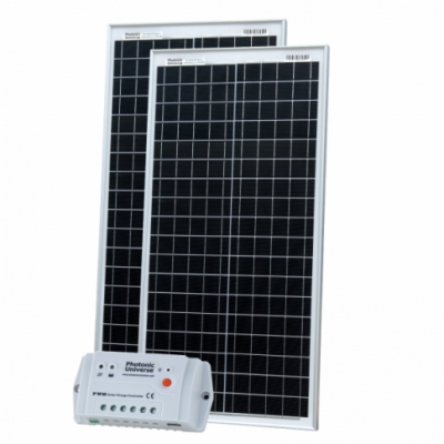 photonic universe 80w (40w + 40w) 12v solar charging kit with 10a solar controller and 2 x 5m cables