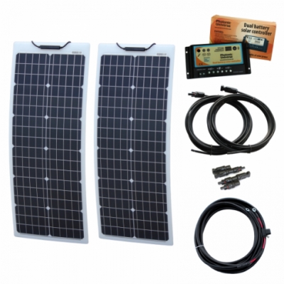 photonic universe 100w (50w+50w) 12v narrow reinforced dual battery semii-flexible solar charging kit