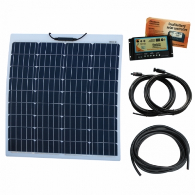 photonic universe 80w 12v reinforced semi-flexible dual battery solar charging kit