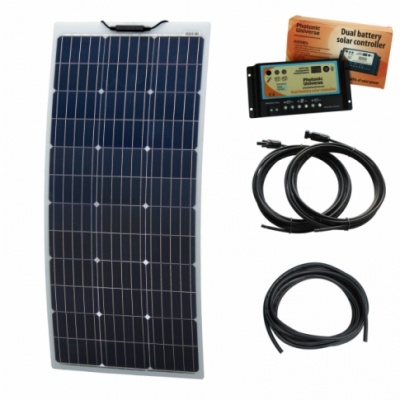 photonic universe 100w 12v narrow reinforced semi-flexible dual battery solar charging kit