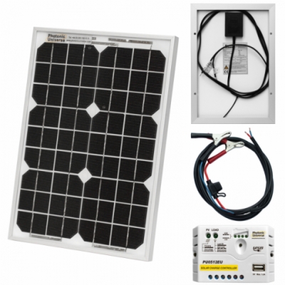 photonic universe 10w 12v solar trickle charging kit with 5a solar controller and battery cable with crocodile clips