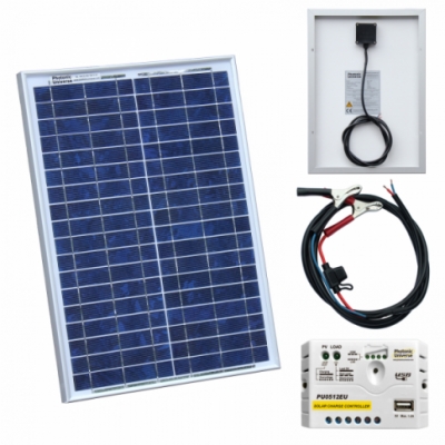 photonic universe 20w 12v solar trickle charging kit with 5a solar controller and battery cable with crocodile clips