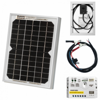 photonic universe 5w 12v solar trickle charging kit with 5a solar controller and battery cable with crocodile clips