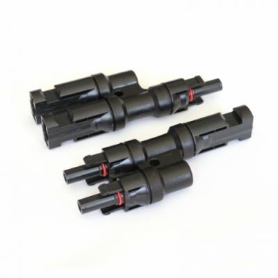 pair of mc4 t-branch cable connectors / plugs for solar panels and photovoltaic systems