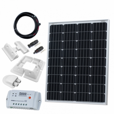 photonic universe 100w 12v solar charging kit with 10a solar controller, mounting brackets and cables