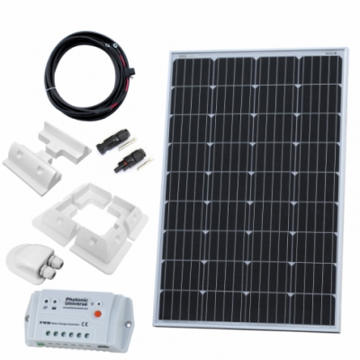 photonic universe 120w 12v solar charging kit with 10a solar controller, mounting brackets and cables