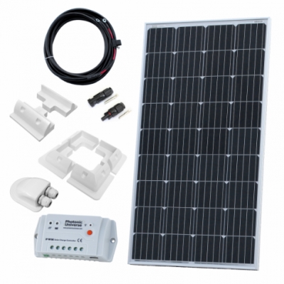 photonic universe 150w 12v solar charging kit with 10a solar controller, mounting brackets and cables
