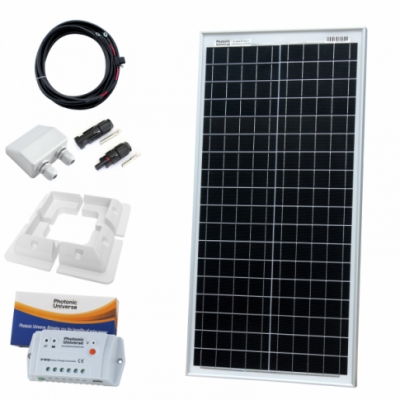 photonic universe 40w 12v solar charging kit with 10a solar controller and 5m cable with mc4 connectors, mounting brackets and cables