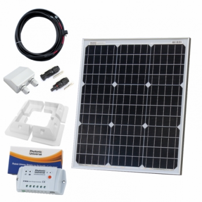 photonic universe 50w 12v solar charging kit with 10a solar controller, mounting brackets and cables
